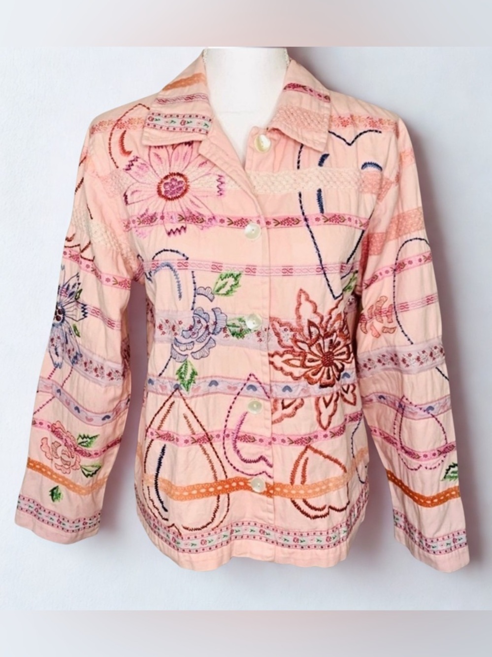 Tantrums Jacket Pink‎ Crochet Cotton Embroidered Oversized Small